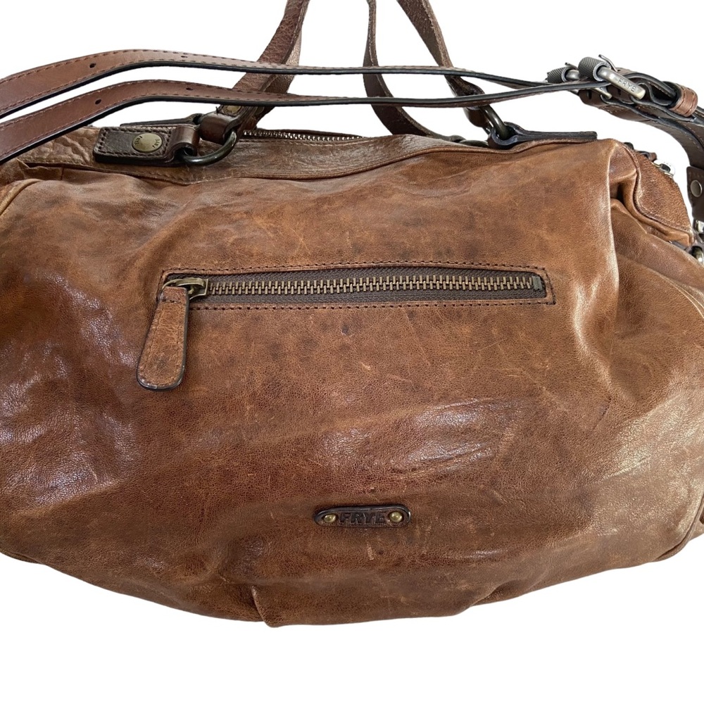 Frye Becca Rustic Italian Leather Brown Shoulder Bag Satchel Dual Handle Purse - Picture 6 of 16